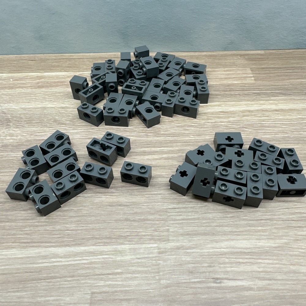 Lego Technic, Brick 1x2 Lot‎ (60) Part #'s 32064, 32000 & 37000 Dark Bluish Gray